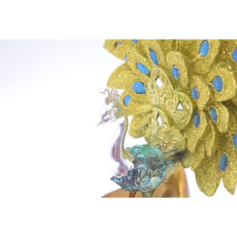 孔雀 樹脂製置物 緑 ラメ装飾 台座付き 厄除け 開運 大 : 横浜中華街龍