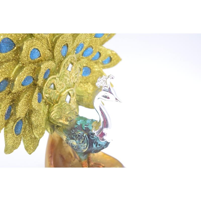 孔雀 鳳凰 樹脂製置物 緑 ラメ装飾 台座付き 厄除け 開運 大 孔雀 樹脂製置物 緑 ラメ装飾 台座付き 厄除け 開運 大 : 横浜中華街龍