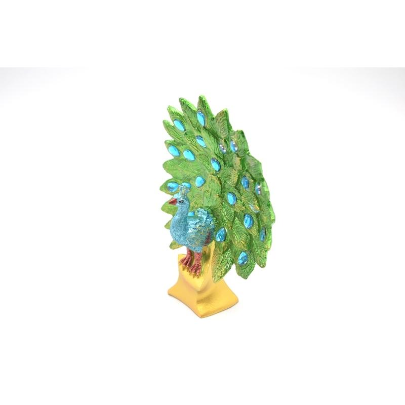 孔雀 樹脂製置物 緑色 彩色済み 台座付 15cm : 横浜中華街龍 - 通販