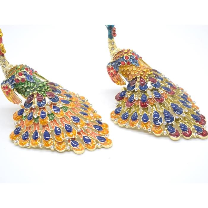 孔雀 七宝焼き 小物入れ 金属製置物 羽広バージョン 選べる2色 赤と青