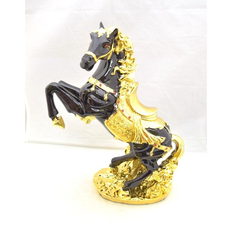 馬 置物 縁起物 午 樹脂製 黒 32cm うまくいく 十二支 : 横浜