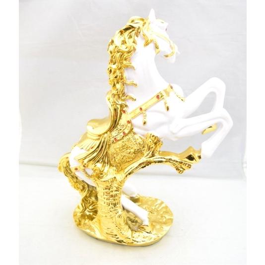 馬 置物 縁起物 午 樹脂製 白 うまくいく 成功 32cm_1