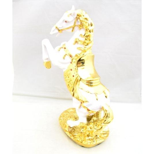 馬 置物 縁起物 午 樹脂製 白 うまくいく 成功 32cm : 横浜中華街龍