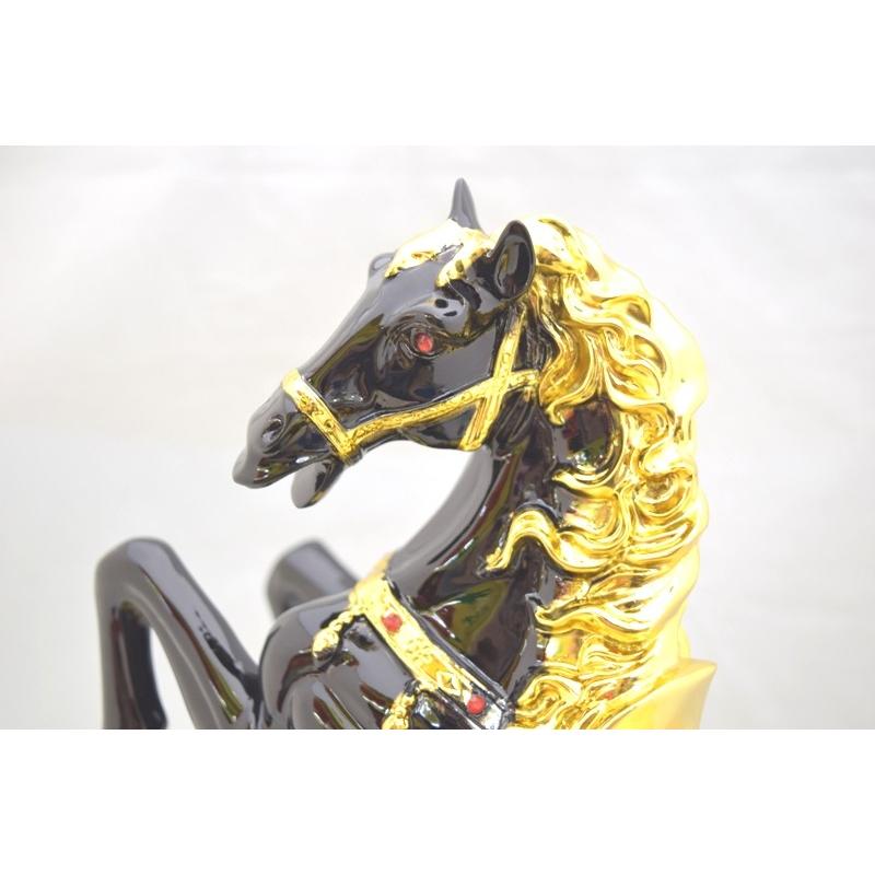 馬 置物 縁起物 午 樹脂製 黒 32cm うまくいく 十二支 : 横浜中華街龍