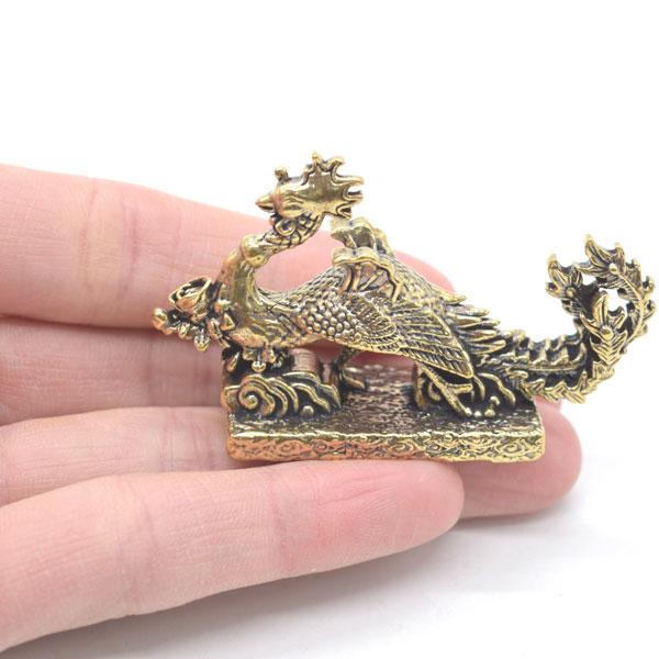 メール便OK】 鳳凰 置物 4cm ミニチュア 金属製 横長型 台座付き