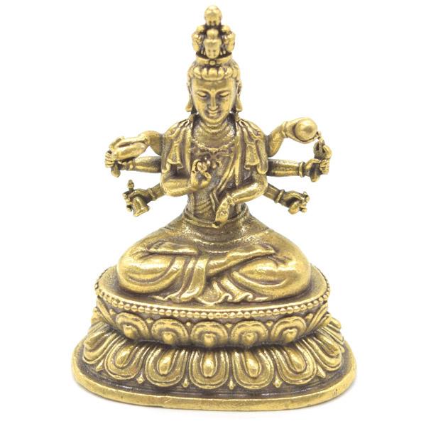 菩薩の置物 千手観音菩薩の置物 仏像 金属製 ミニサイズ 6cm 座像 6本腕 多腕