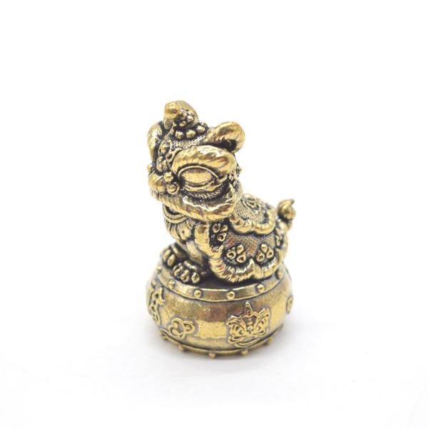 中華風獅子舞 ミニサイズ 置物 6cm 金属製 太鼓台座 縦型 |  | 01