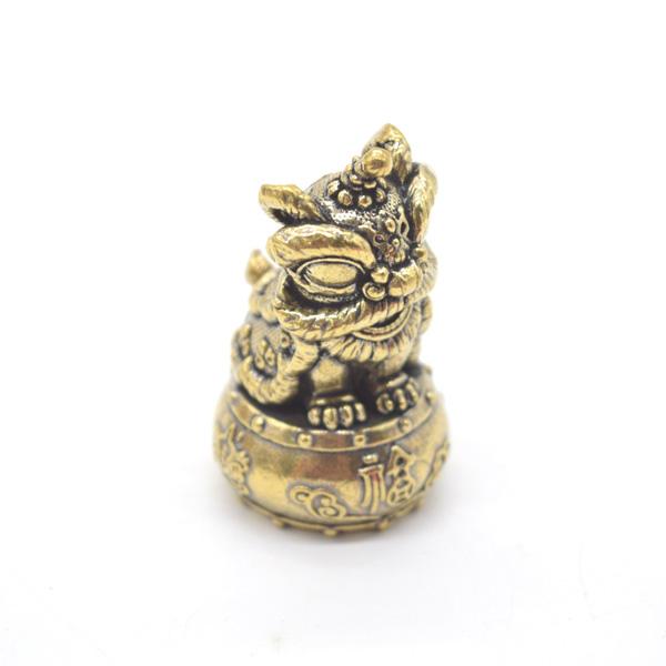 中華風獅子舞 ミニサイズ 置物 6cm 金属製 太鼓台座 縦型 |  | 04