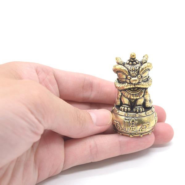 中華風獅子舞 ミニサイズ 置物 6cm 金属製 太鼓台座 縦型 |  | 05
