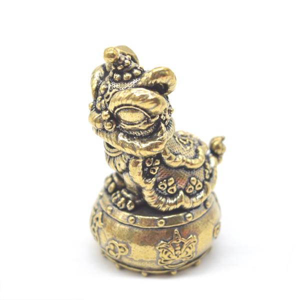 中華風獅子舞 ミニサイズ 置物 6cm 金属製 太鼓台座 縦型 |  | 06
