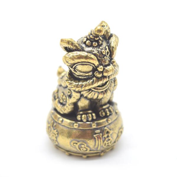 中華風獅子舞 ミニサイズ 置物 6cm 金属製 太鼓台座 縦型 |  | 07