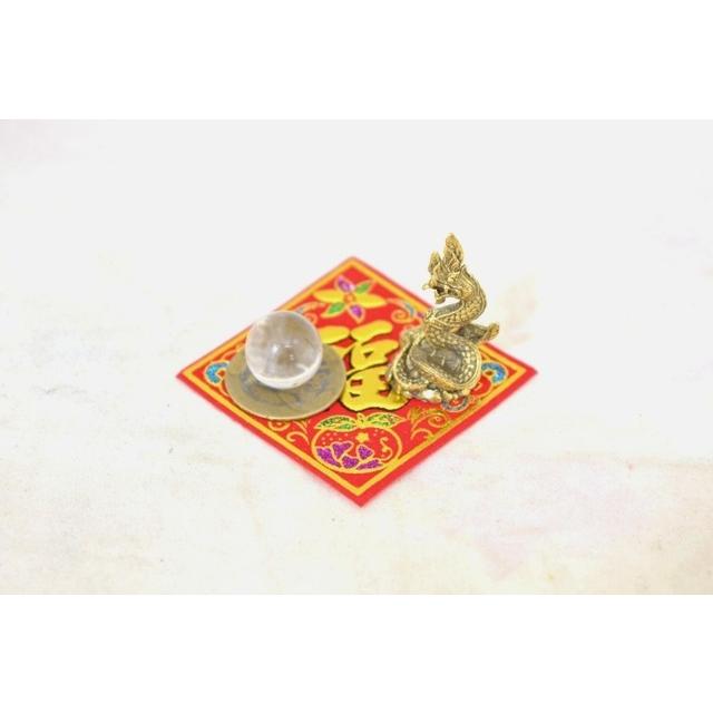 【メール便OK】 龍 ミニチュア風水セット 古銭 福飾り 選べる天然石 銅製置物 ナーガ | 