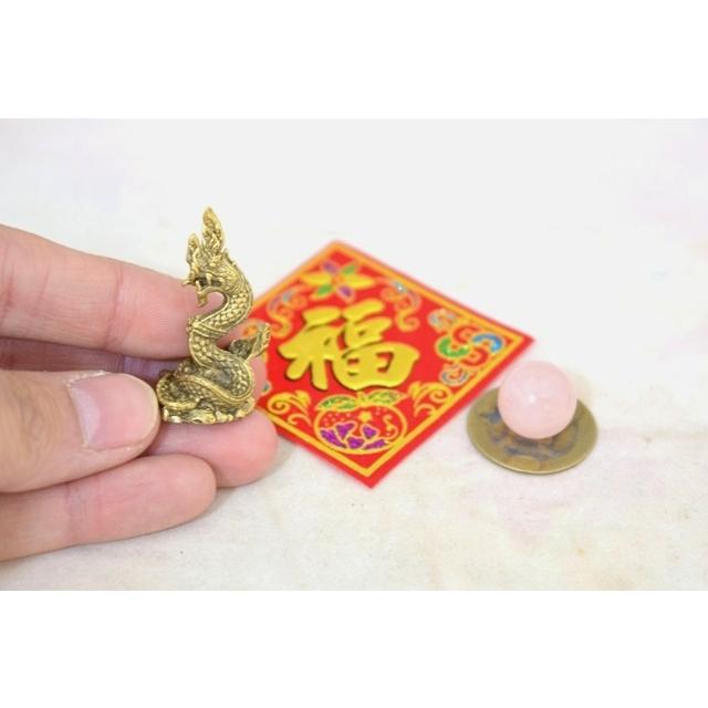 【メール便OK】 龍 ミニチュア風水セット 古銭 福飾り 選べる天然石 銅製置物 ナーガ |  | 05