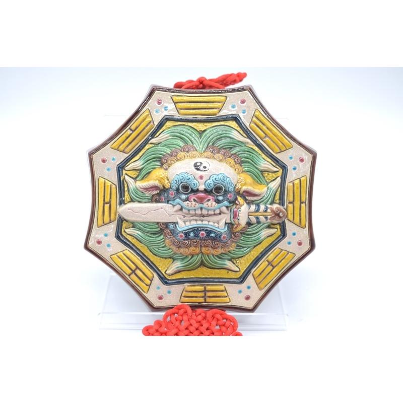 八卦飾り 根付 陶器製 獅子柄 吊るし雑貨 風水アイテム 全長約85cm
