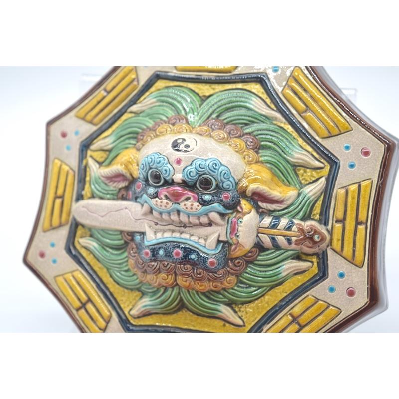 八卦飾り 根付 陶器製 獅子柄 吊るし雑貨 風水アイテム 全長約85cm