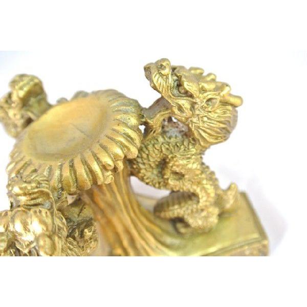 龍 ドラゴン 三頭の龍 台座型置物 天然石を置ける 銅製置物 9cm : 横浜