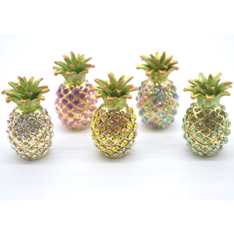 パイナップル 七宝焼き 小物入れ 金属製置物 ラインストーン付き