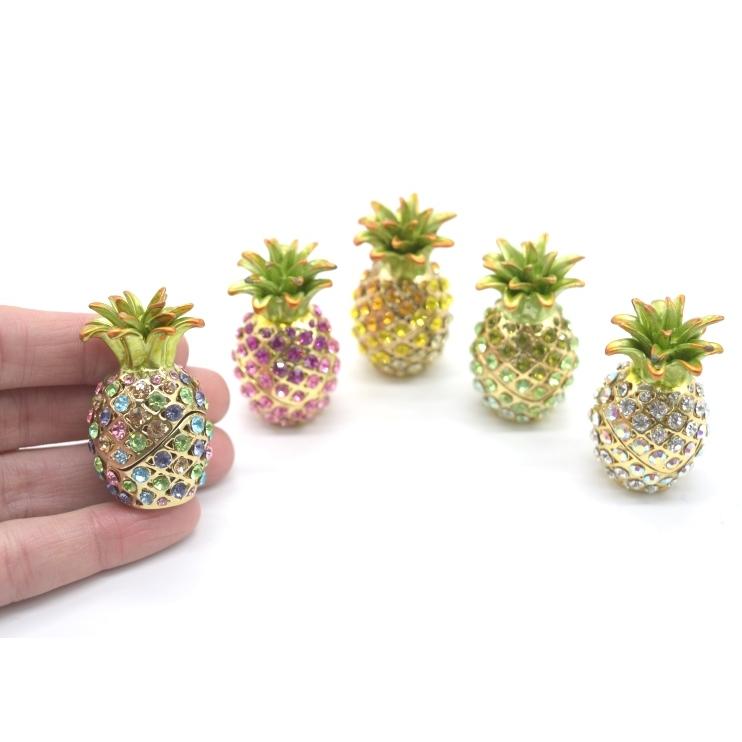 パイナップル 七宝焼き 小物入れ 金属製置物 ラインストーン付き