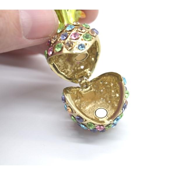 パイナップル 七宝焼き 小物入れ 金属製置物 ラインストーン付き