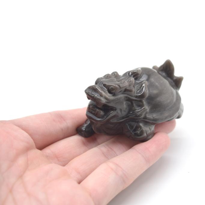 龍亀 ドラゴンタートル ロングイ オブシディアン 天然石製置物 黒曜石