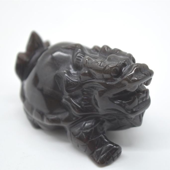 龍亀 ドラゴンタートル ロングイ オブシディアン 天然石製置物 黒曜石
