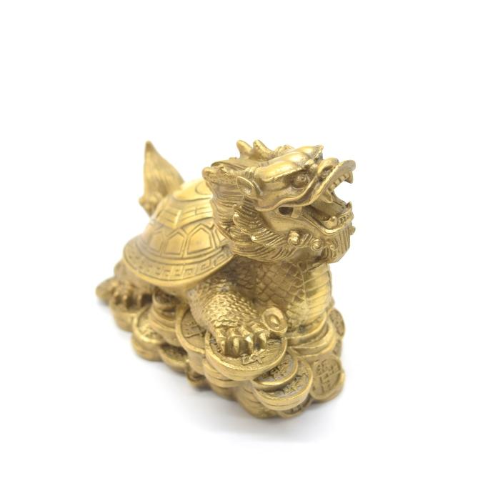 龍亀 置物 ドラゴンタートル ロングイ 銅製 風水インテリア 10cm