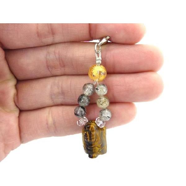 メール便OK】 龍亀 ロングイ タイガーアイ 天然石ストラップ 龍彫り