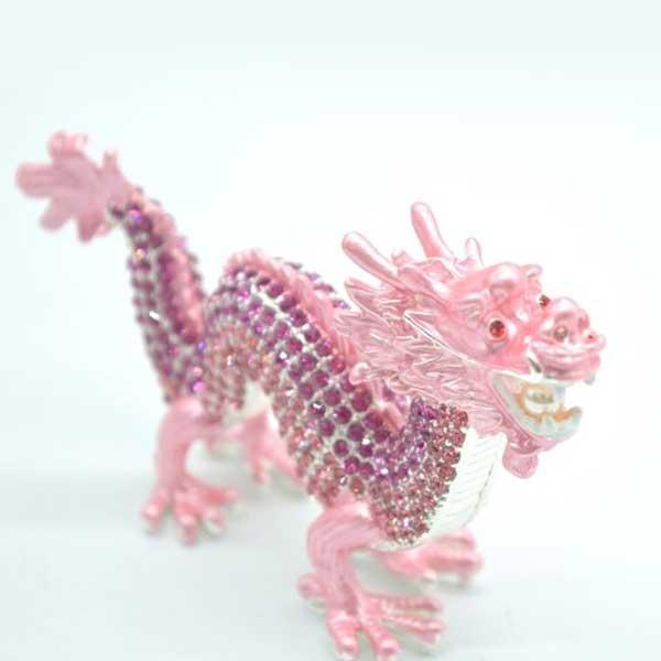 辰 龍の置物 七宝焼き ピンク 6cm 五本爪 玄関 風水インテリア 竜