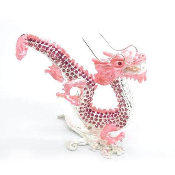 k649 中国 ドラゴン 龍 竜 七宝焼 飾台付 置物 オブジェ 珍品 五本爪 辰 龍の置物 七宝焼き ピンク 12cm 五本爪 玄関 風水インテリア 竜