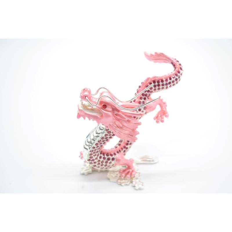 辰 龍の置物 七宝焼き ピンク 12cm 五本爪 玄関 風水インテリア 竜
