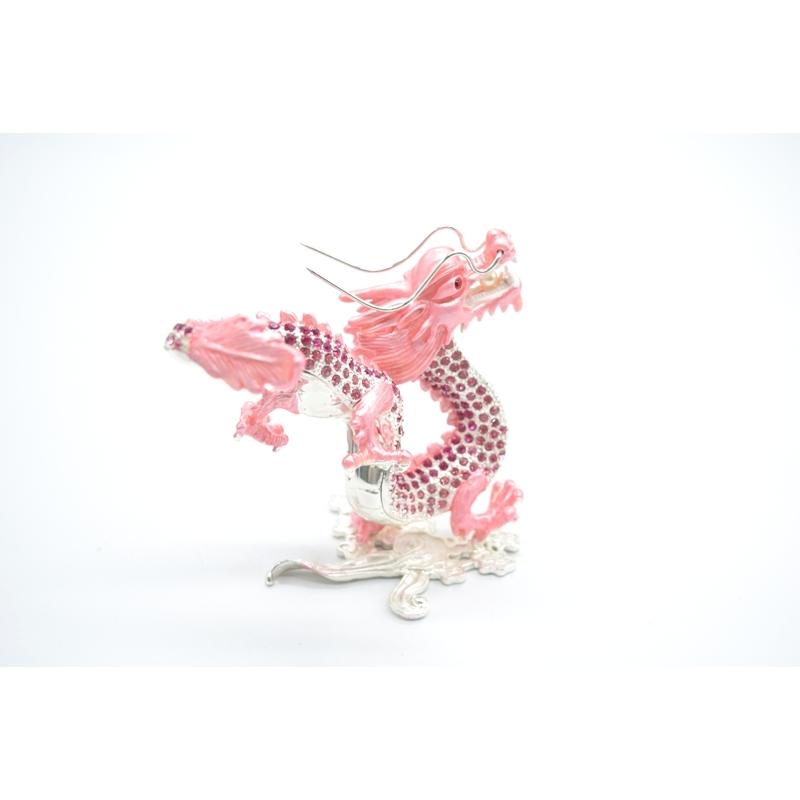 辰 龍の置物 七宝焼き ピンク 12cm 五本爪 玄関 風水インテリア 竜