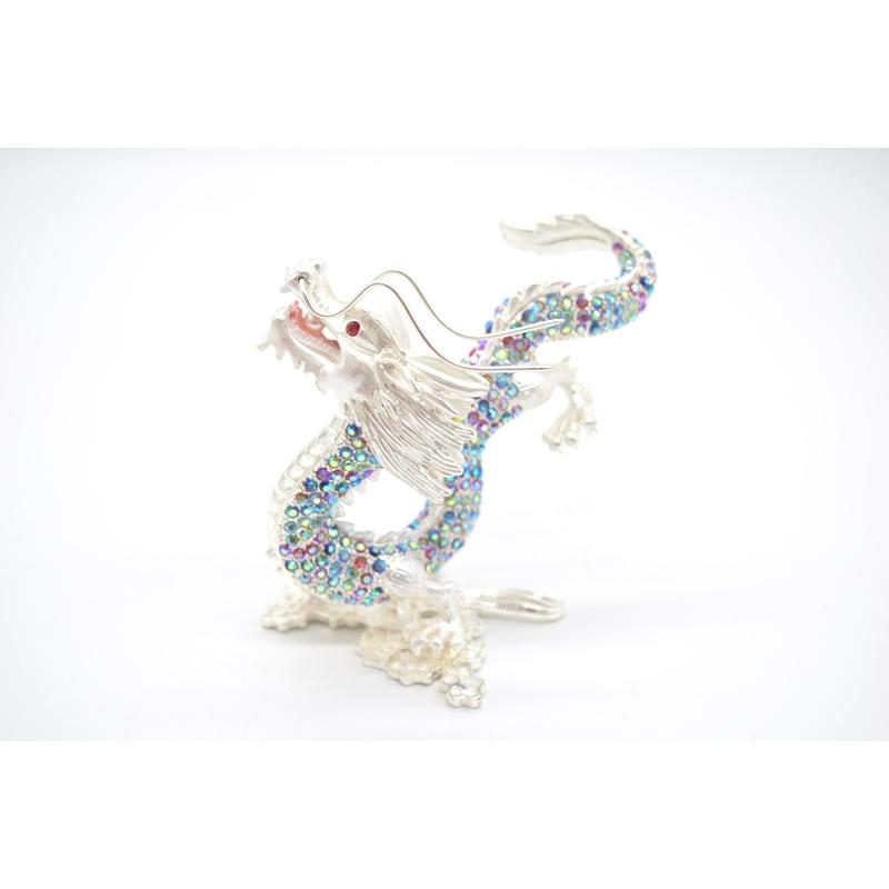 辰 龍の置物 七宝焼き 白 12cm 五本爪 玄関 風水インテリア 竜 : 横浜