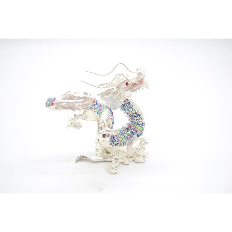 辰 龍の置物 七宝焼き 白 12cm 五本爪 玄関 風水インテリア 竜 : 横浜