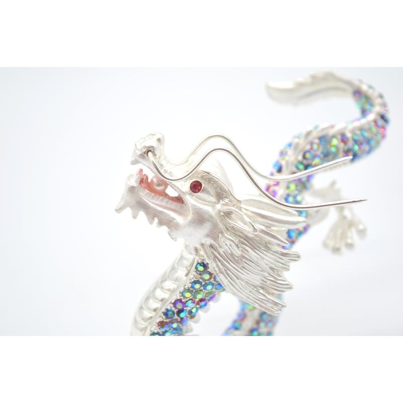 辰 龍の置物 白龍 樹脂製 12cm ガラス台座 風水インテリア 竜 辰 龍