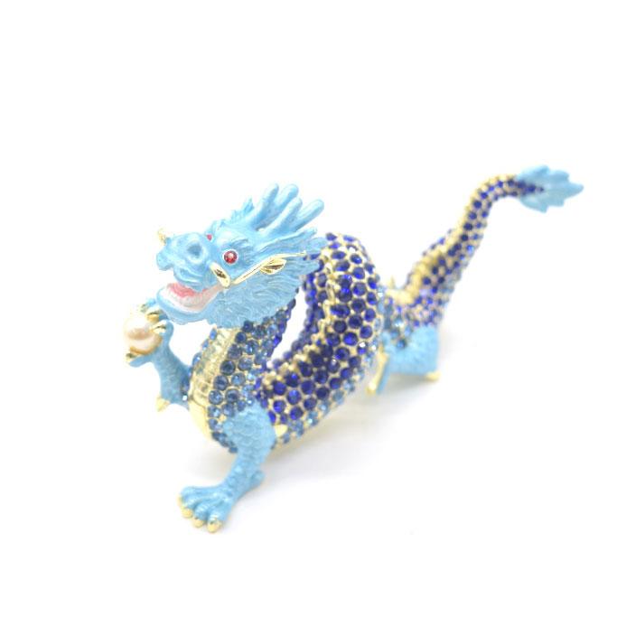 辰 龍の置物 七宝焼き 青 ブルー 7.5cm 五本爪 玄関 風水インテリア 竜