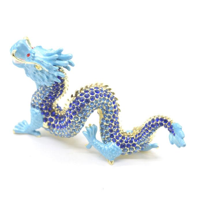 辰 龍の置物 七宝焼き 青 ブルー 7.5cm 五本爪 玄関 風水インテリア 竜