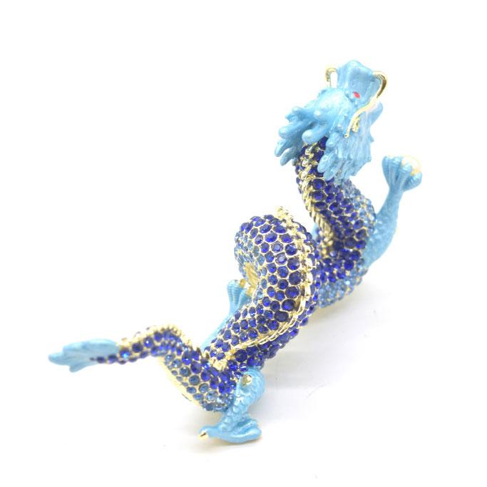 辰 龍の置物 七宝焼き 青 ブルー 7.5cm 五本爪 玄関 風水インテリア 竜