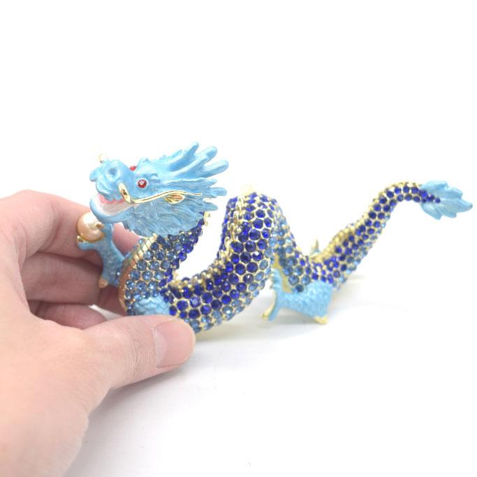 辰 龍の置物 七宝焼き 青 ブルー 7.5cm 五本爪 玄関 風水インテリア 竜