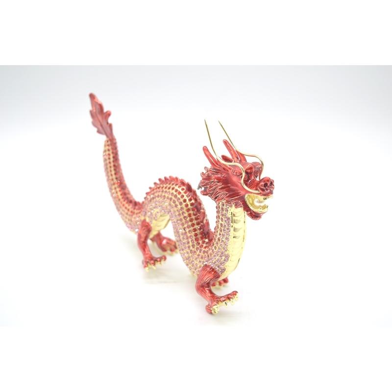 辰 龍の置物 七宝焼き 金属製 五本爪 赤 レッド 玄関 大 : 横浜中華街
