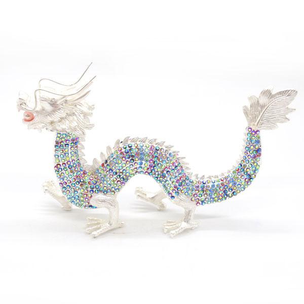 辰 龍の置物 七宝焼き 白 カラフル 13cm 五本爪 玄関 風水インテリア