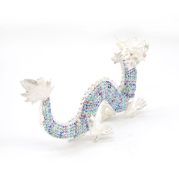 辰 龍の置物 七宝焼き 白 カラフル 13cm 五本爪 玄関 風水インテリア