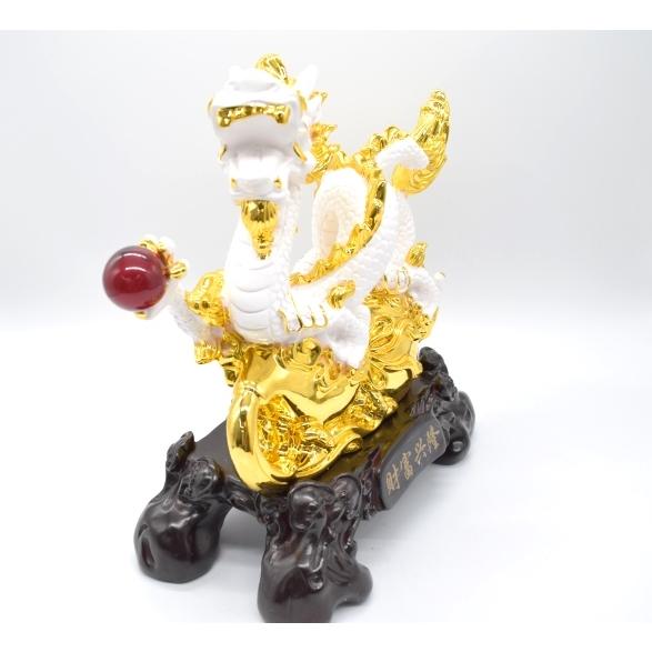 龍 白 樹脂製置物 台座付き 瓢箪 ひょうたん 厄よけ 33cm