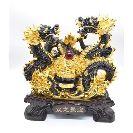 金属製 獅子像二つ 置物 黒と金 約12cm