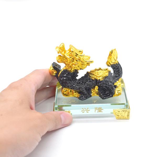 辰 龍の置物 黒 樹脂製 9cm ガラス台座 如意宝珠 五本爪 竜 : 横浜中華