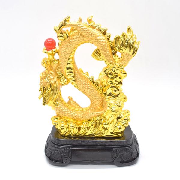 辰 龍の置物 8の字龍 鯉 24cm 樹脂製 8型 末広がり 如意宝珠 台座付き 金色 |  | 03