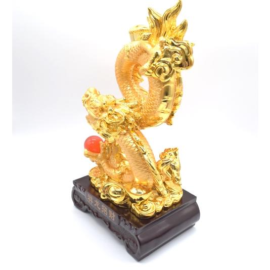 龍の置物 8の字龍 金色 竜 元宝 元宝 末広がり 台座付き 樹脂製 39cmの画像