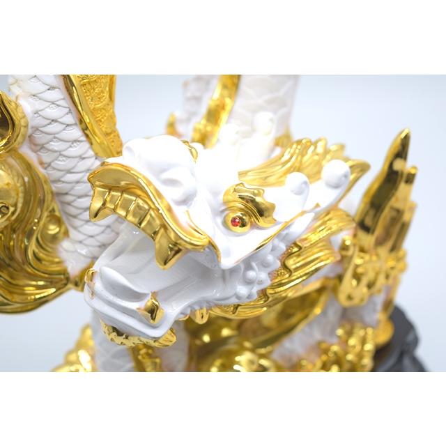 辰 龍の置物 8の字龍 白と金 樹脂製 39cm 竜 8型 古銭 末広がり 台座