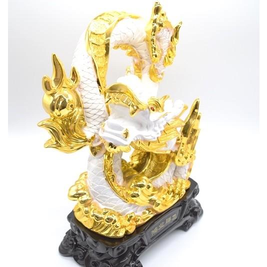 辰 龍の置物 8の字龍 白と金 樹脂製 39cm 竜 8型 古銭 末広がり