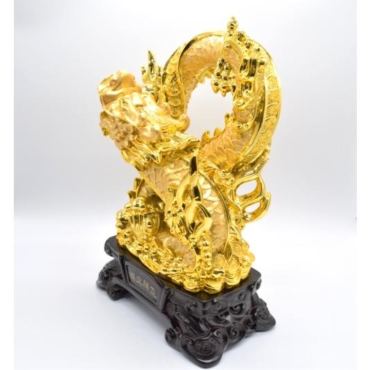 辰 龍の置物 8の字龍 金色 樹脂製 39cm 8型 竜 古銭 招財進宝 末広がり 台座付き_1