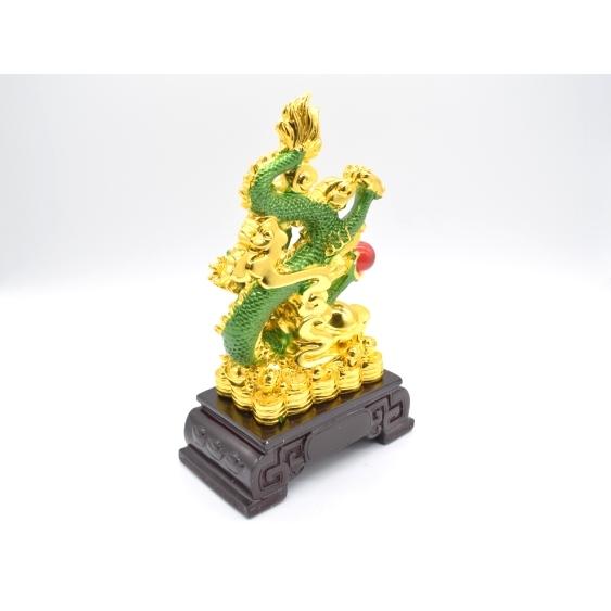 辰 龍の置物 8の字龍 緑と金 重ね8 樹脂製 28cm 8型 竜 古銭 招財進宝 末広がり 台座付き_4